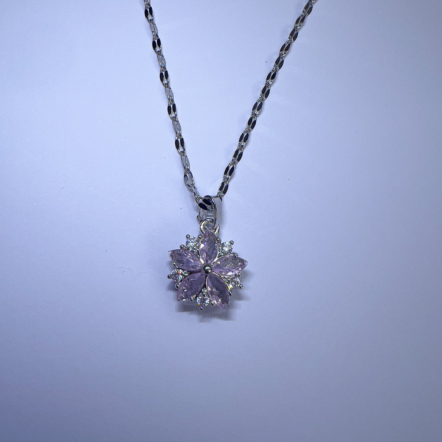 Clear & Pink Crystal Flower Necklace