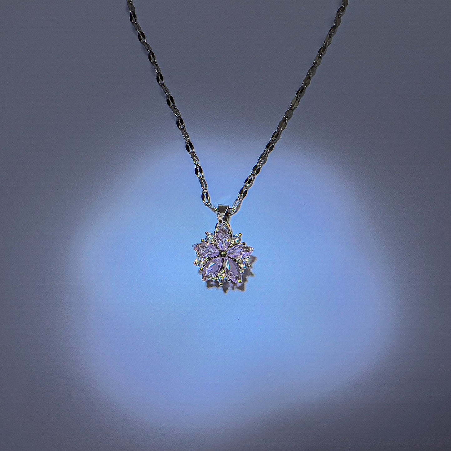 Clear & Pink Crystal Flower Necklace