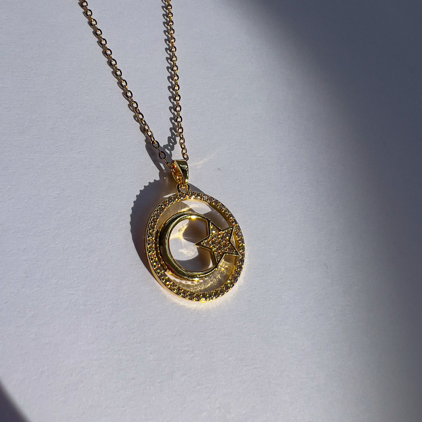 Circular Moon and Star Necklace