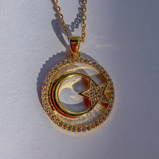 Circular Moon and Star Necklace